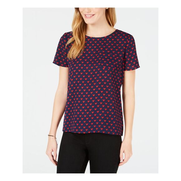 MAISON JULES Tops - MAISON JULES Womens Navy Short Sleeve Jewel Neck Top 2XS